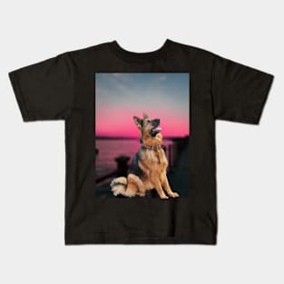 Dog,alsation,sunset Kids T-Shirt